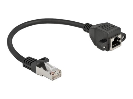 Delock Nettverksforlengelseskabel Rj-45 Hann Til Rj-45 Hunn Skrubar 25 Cm S/Ftp Cat 6A Med Støvel Halogenfri Uten Hindringer Svart