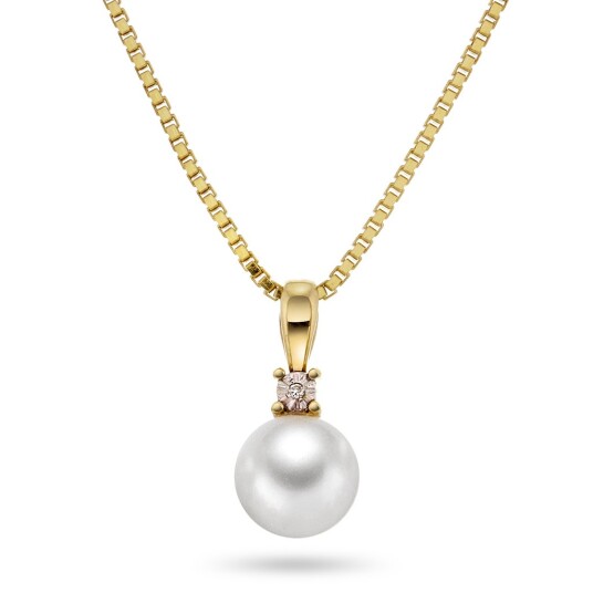 Pan Jewelry Smykke i 585 gult gull med ferskvannsperle og diamant 0005 ct