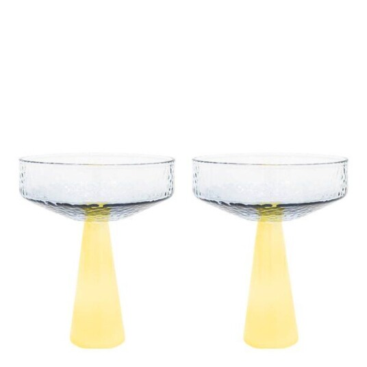 Brût Claude champagneglass 25 cl 2 stk lyseblå/gul Brût Claude champagneglass 25 cl 2 stk lyseblå/gul