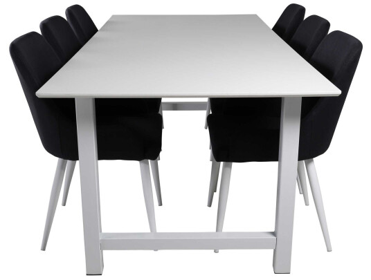 Venture Design Count & Plaza spisegruppe Hvit/svart 6 st stoler & bord 220 x 100 cm