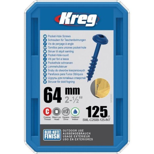 Kreg SML-C250B-125 Skrue 64 mm Ø, Blue-Kote, 125-pakk
