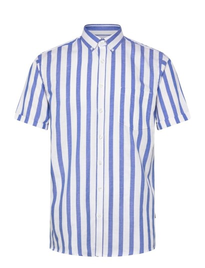 Lindbergh Striped Cotton/Linen Shirt S/Sstriped Cotton/Linen Shirt S/S   Blue   XXL