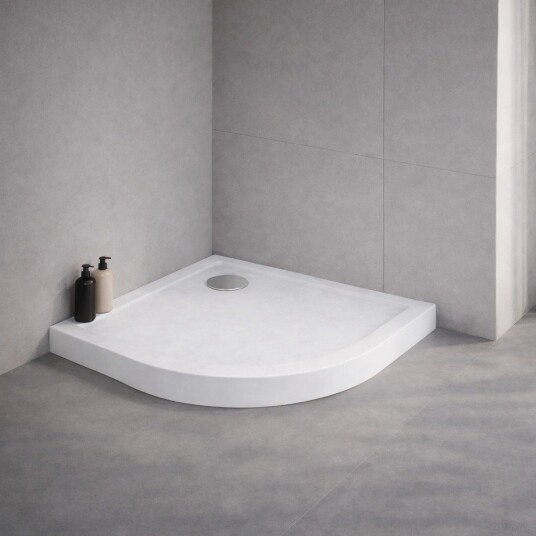 MILD STONE™ Dusjkar | Lav Utgave | Klassisk Buet | Hvit | Skifereffekt - 80x80x4,5