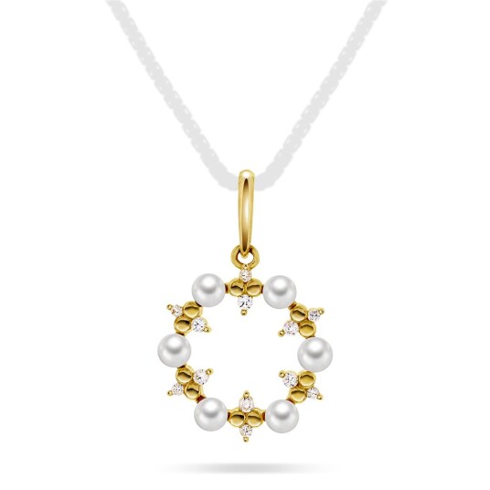 Pan Jewelry Anheng i 585 gult gull med ferskvannsperler og zirkonia med sirkel Pan Jewelry Anheng i 585 gult gull med ferskvannsperler og zirkonia med sirkel