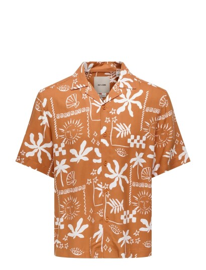 ONLY & SONS Onsdash Life Reg Aop Ss 001 Resort Shirt   Orange   M