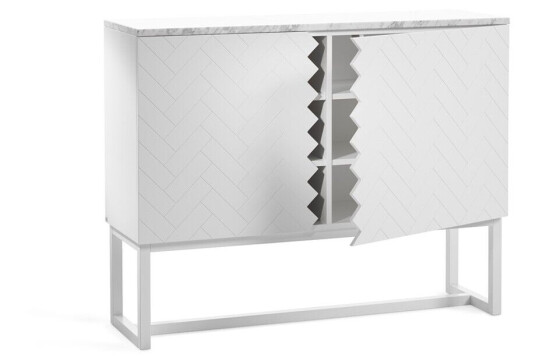 A2 Story Sideboard hvit, hvit marmortopp, hvitt stativ