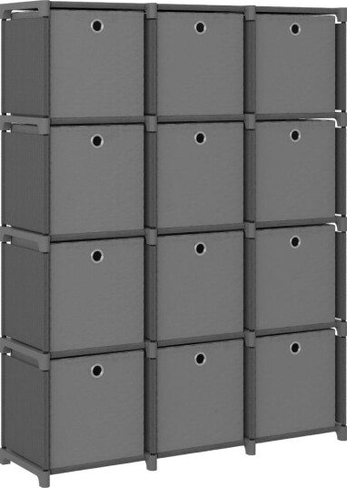 vidaXL Displayhylle med 12 kuber og bokser gr? 103x30x141 cm stoff vidaXL Displayhylle med 12 kuber og bokser gr? 103x30x141 cm stoff