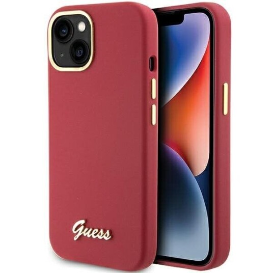 Guess Guhcp15ssmbslm Iphone 15 / 14 / 13 6.1" Magenta Hardcase Silikonskrift Metalllogo Og Ramme