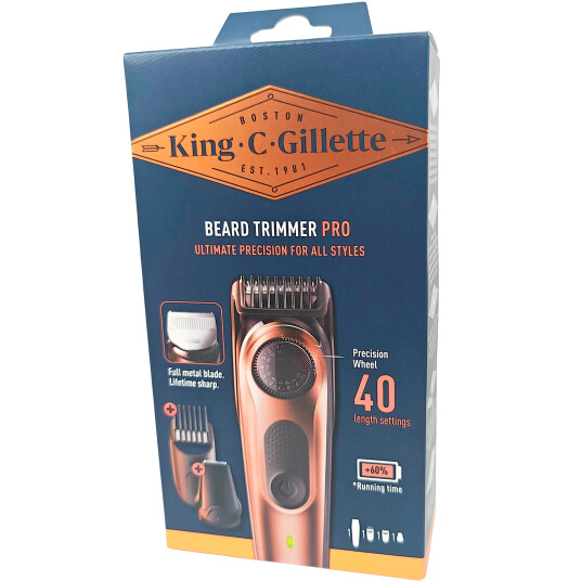 GILLETTE King C. Elektrisk Skjeggtrimmer Pro inkl. Presisjonshode + 2 Kammer GILLETTE King C. Elektrisk Skjeggtrimmer Pro inkl. Presisjonshode + 2 Kammer