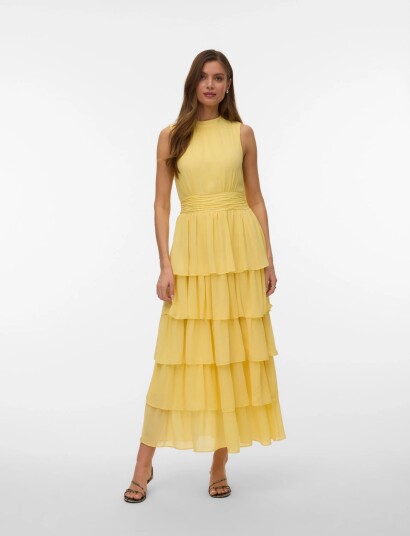 Vero Moda Vmserena Sl Long Frill Dress Wvn   Cream   S