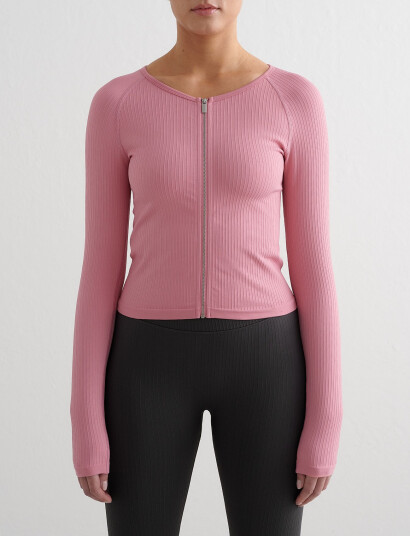 aim´n Ribbed Seamless Zip Jacket - Pink - S