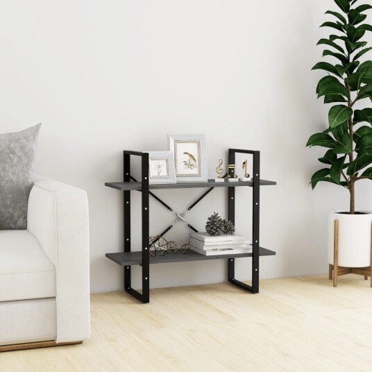 vidaXL Bokhylle 2 niv?er gr? 80x30x70 cm heltre furu