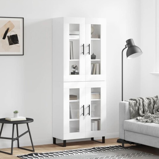 vidaXL Highboard høyglans hvit 69,5x34x180 cm konstruert tre 8720845477219