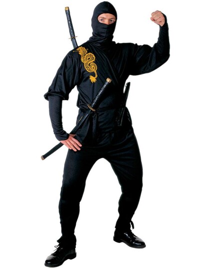 Svart Ninjakostyme med Maske Svart Ninjakostyme med Maske
