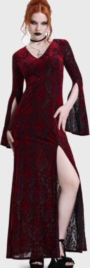 Killstar   Goth Lang kjole   DAEMON'S CURSE MAXI DRESS   XS til 4XL   Damer   svart rød
