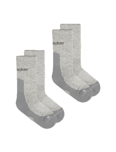 Icebreaker Women Merino Hike+ Light Crew 2 Pack Blizzard Hthr/alloy L