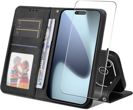 EIDERWOOD iPhone 17 Pro Max 2-i-1 Kunstskinn Flip Deksel med SkjermbeskyttelsesglasSvart