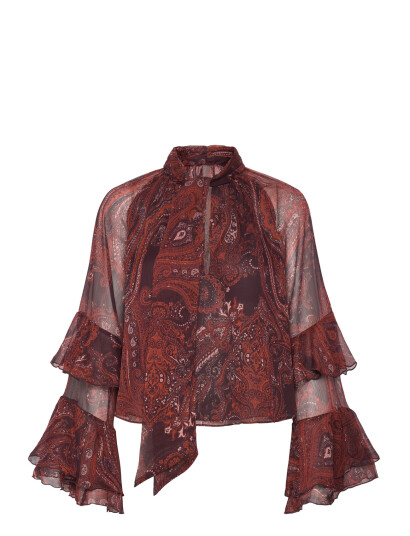 Mango Paisley Print Blouse - Burgundy - M