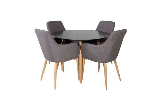 Venture Design Plaza & Comfort spisegruppe Svart/grå 4 st stoler & bord 100 cm