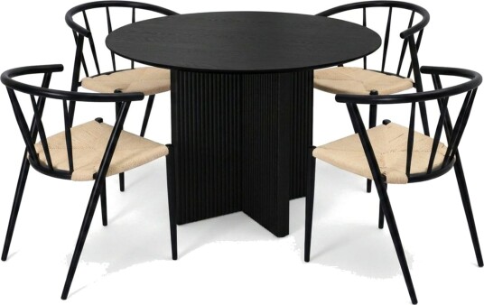 Edda spisegruppe rund 110 cm svart med 4 Winston spisestoler Svart Edda spisegruppe rund 110 cm svart med 4 Winston spisestoler Svart