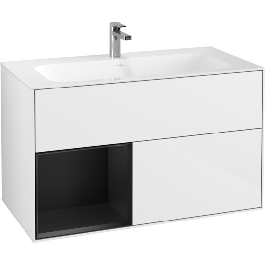 VILLEROY & BOCH FINION SERVANTSKAP 100 HVIT HØYGLANS LAKK EMOTION-LYS, VENSTRESTILT SVART MATT HYLLE