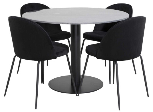 Venture Design Estelle & Wrinkles spisegruppe Svart/svart 4 st stoler & bord 106 cm