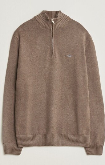 Gant Casual Cotton Knitted Half Zip Dark Hazelnut Melange