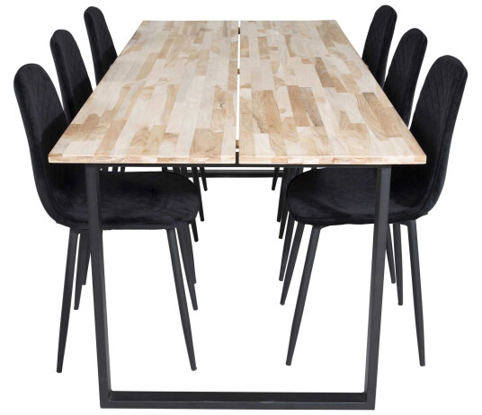 Venture Design Cirebon & Polar spisegruppe Natur/svart 6 st stoler & bord 200 x 90 cm
