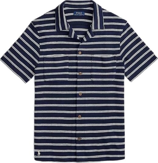 Polo Ralph Lauren Striped Cotton Blend Camp Shirt Navy XL