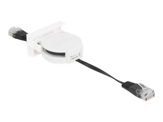 Delock Koblingskabel Rj-45 Hann Til Rj-45 Hann 50 Cm Sf/Utp Cat 5E Formstøpt Tilbaketrekkbar Flat Svart Hvit Ral 9003