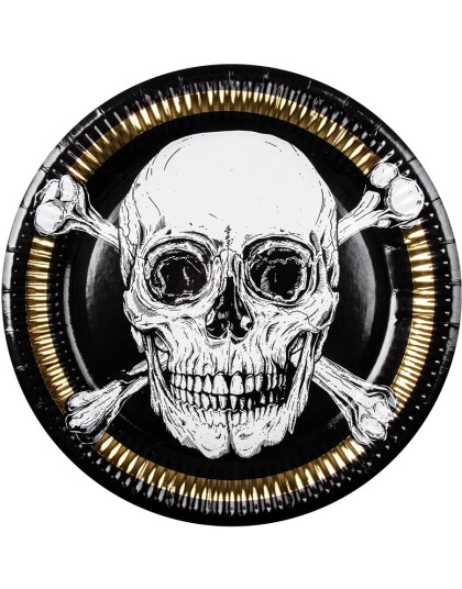6 stk Papptallerkener med Gullfarget Foliert Kant 23 cm Golden Pirate