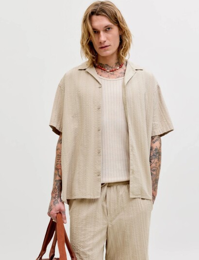 Jack & Jones Jjetyson Resort Shirt Ss Sn   Beige   XXL