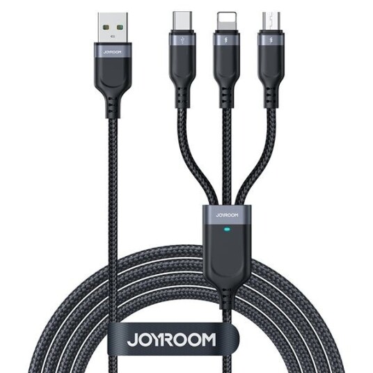 Joyroom 3-i-1 USB-kabel 30 cm med USB-C, Lightning og Micro USB - Svart