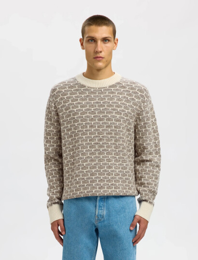 Selected Slhkeith Ls Knit Relaxed Crew Neck - Cream - M Selected Slhkeith Ls Knit Relaxed Crew Neck - Cream - M