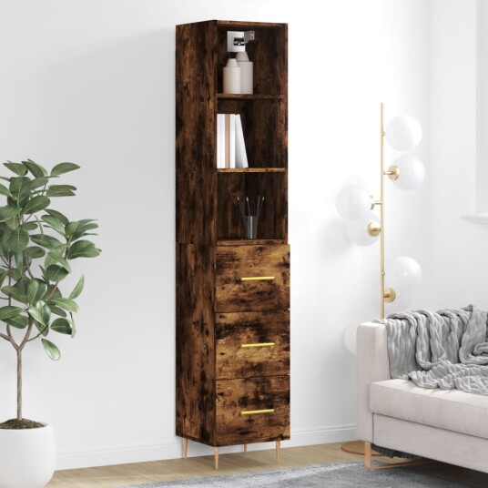 vidaXL Highboard røkt eik 34,5x34x180 cm konstruert tre 8720845930578
