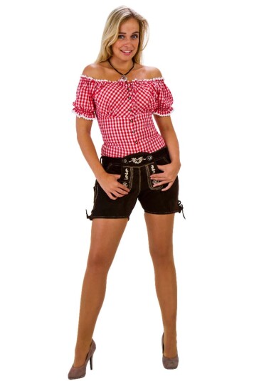 Haus Huberts V.O.F Rødrutet bluse off shoulder