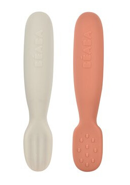 BEABA ® Læringsskje sett med 2 stk. i silikon terrakotta/ velvet grå