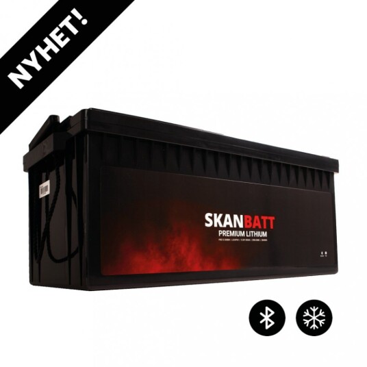 SKANBATT Premium Lithium 12V 300Ah 200A BMS 523x269x218mm Bluetooth Heat 8 Års garanti
