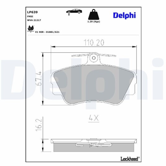 Bremseklosser sett DELPHI LP639 Bremseklosser sett DELPHI LP639