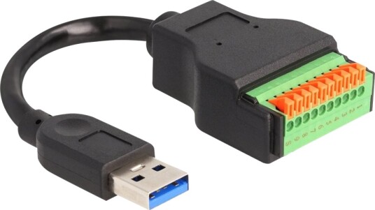 Delock   Usb Adapterkabel   Usb Type A Hann Til 10 Pins Terminalblokk   Usb 3.2 Gen 1   15 Cm   Trykknapp 2,54 Mm Stigning Stripped EndSvart/Grønn