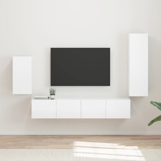 TV benksett Veggmontert 4 pcs Høyglanset hvit Konstruert tre