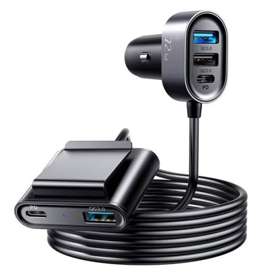 Joyroom 72W USB Billader med 5 Porter for Baksetet - Svart