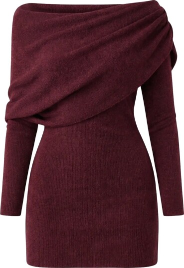 Vila Virolfie Off Shoulder Mini Knit Dress/Ka   BURGUNDY   XL