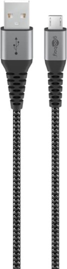 Goobay Micro-USB til USB-A tekstilkabel med metallkontakter 2 m elegant og ekstra robust tilkoblingskabel for enheter med Micro-USB-tilkobling Goobay Micro-USB til USB-A tekstilkabel med metallkontakter 2 m elegant og ekstra robust tilkoblingskabel for enheter med Micro-USB-tilkobling