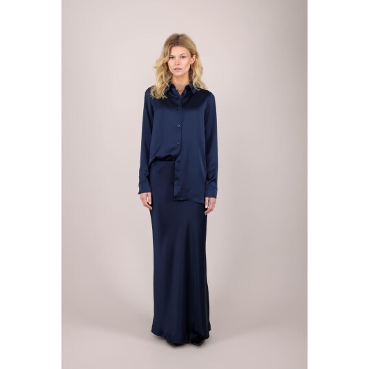 Kalinka Blouse Dark Navy XS Oversized satin blouse