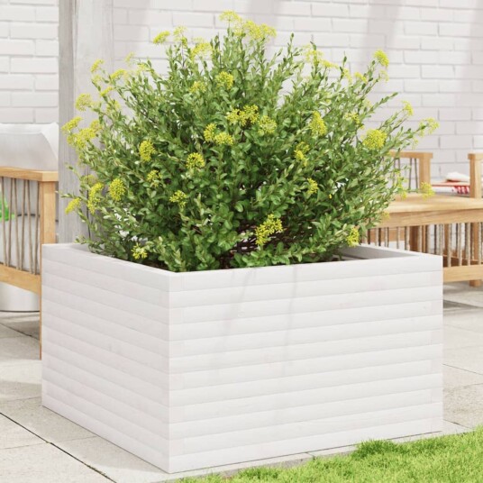 Plantekasse hvit 80x80x46 cm heltre furu