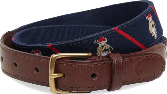 Polo Ralph Lauren Ribbon/Leather Bear Belt Blt Med Navy 36