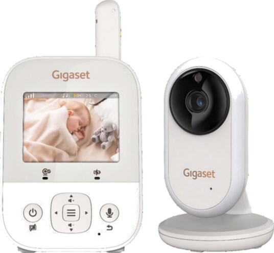Gigaset Baby 300 Video Babycall 2,8" LCD 12 T Batteritid Toveis Lyd Nattlys Temperaturmåler Kremhvit/Varmgrå