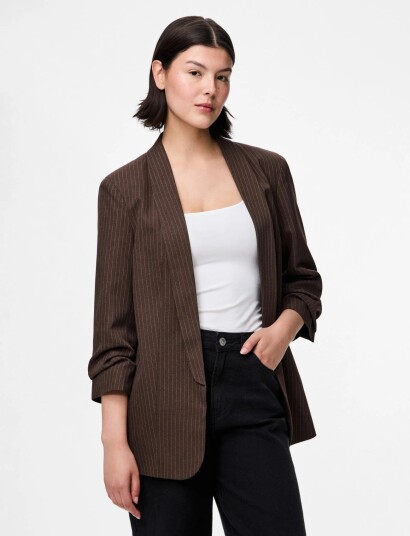 Pieces Pcbosella 3/4 Pinstripe Blazer Noos Bc Brown XS
