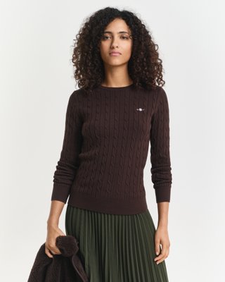 Gant Kabelstrikket bomullsgenser med stretch DEEP BROWN XS
